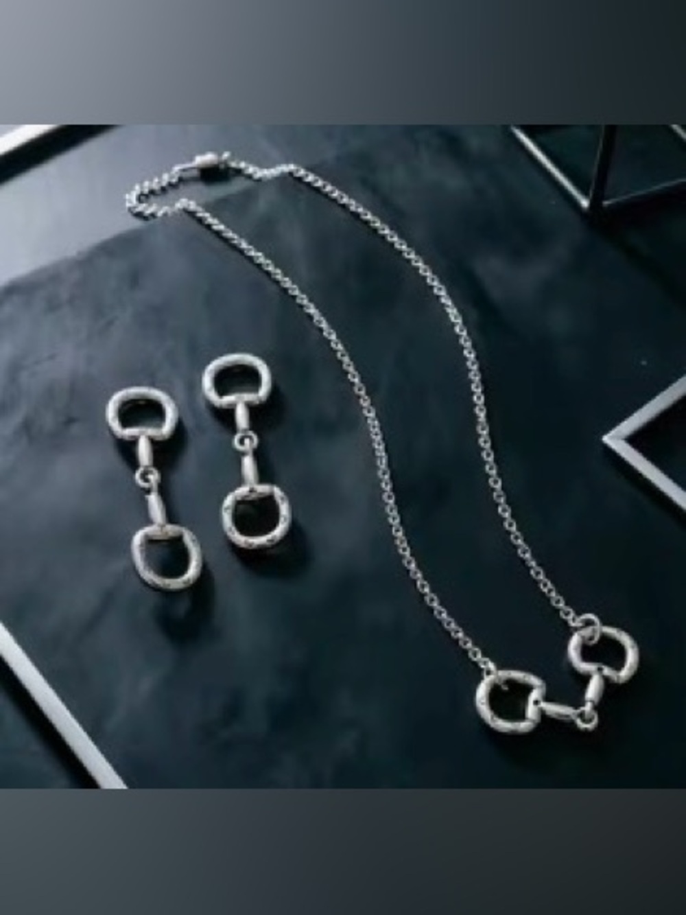 Western Silver Color Horsebit Pendant Necklace & Earrings Set - Women Jewelry